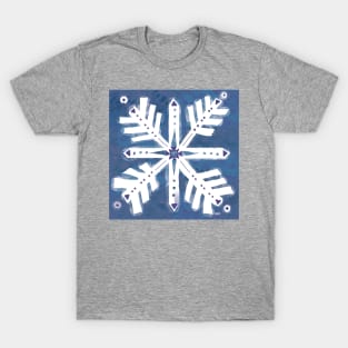 Cold Wintery Blue Snowflake T-Shirt